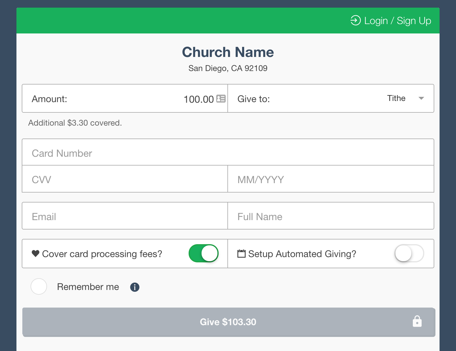Tithe.ly Giving Form